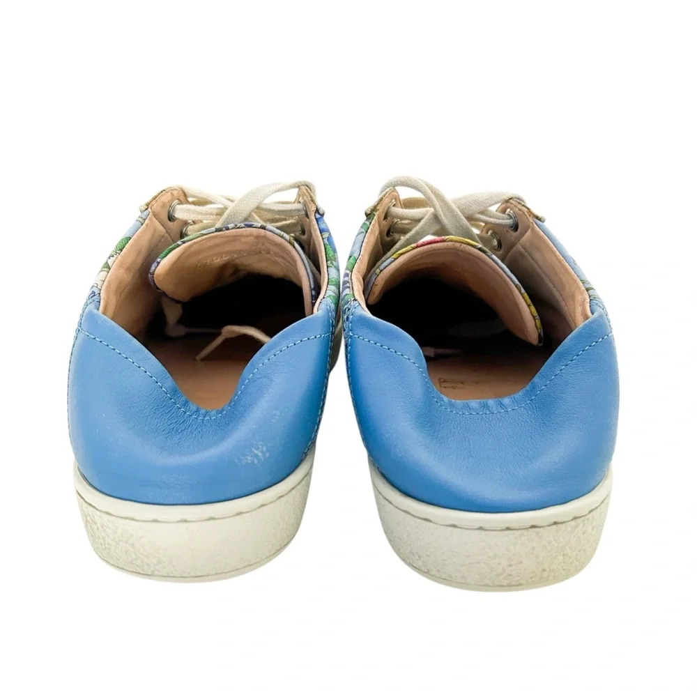 Gucci Ace Blue Floral Print Bee Web Stripe Leather Low Top Slip On Sneakers 38.5